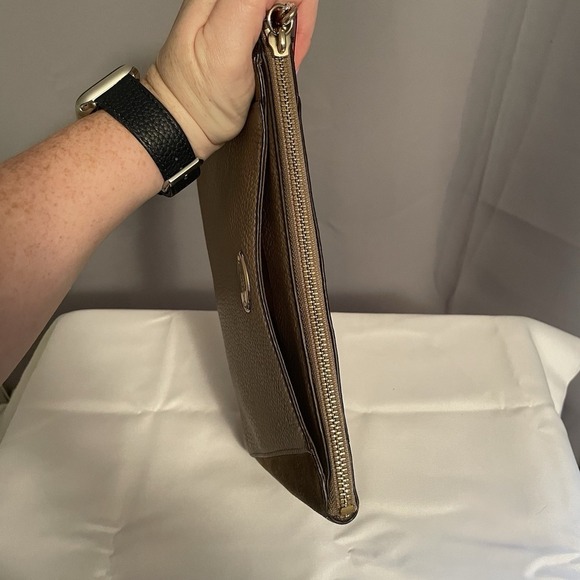 Coach Leather Suede Large Clutch Wristlet Bag Pebbled Leather F53419 Tan Beige - Picture 14 of 16